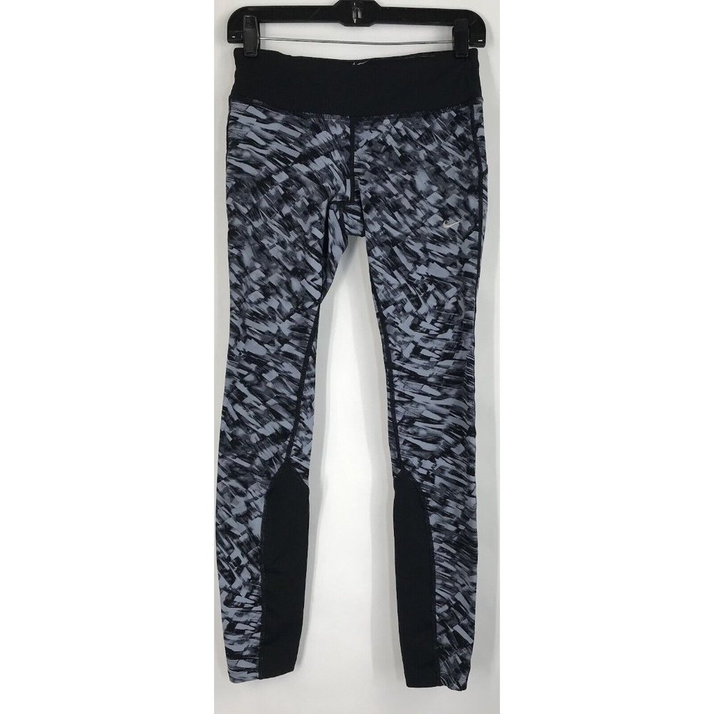 Nike Womens Leggings S Dri-Fit‎ Workout Athletic Yoga Zipper Pocket Black Gray